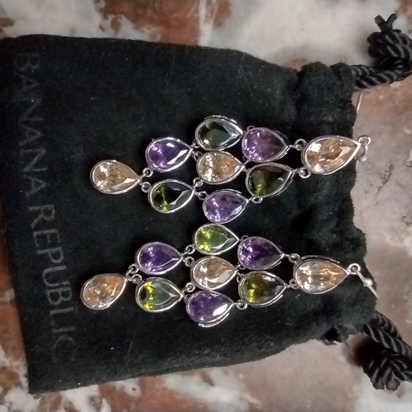 Banana Republic Sterling Citrinr, Peridot, Amethyst Chandelier Earrings - Picture 3 of 8